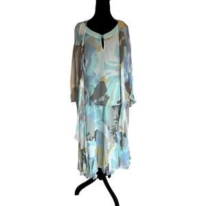 Un Jour Ailleurs 100% Silk 3 Piece Set Top Skirt Shawl Women's Size 14